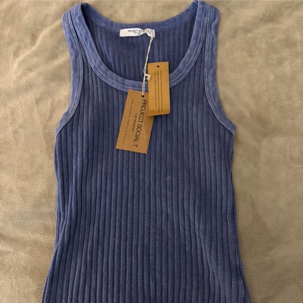 Project Social T Indigo Ribbed Tank Top